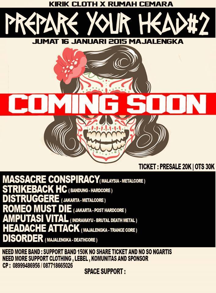 Rumahcemara_'s tweet photo. @Desperate_HC  Prepare Your Head #2 16 januari 2015 Majalengka need more band, for more info 08999486956 http://t.co/B8dZvrDfXl