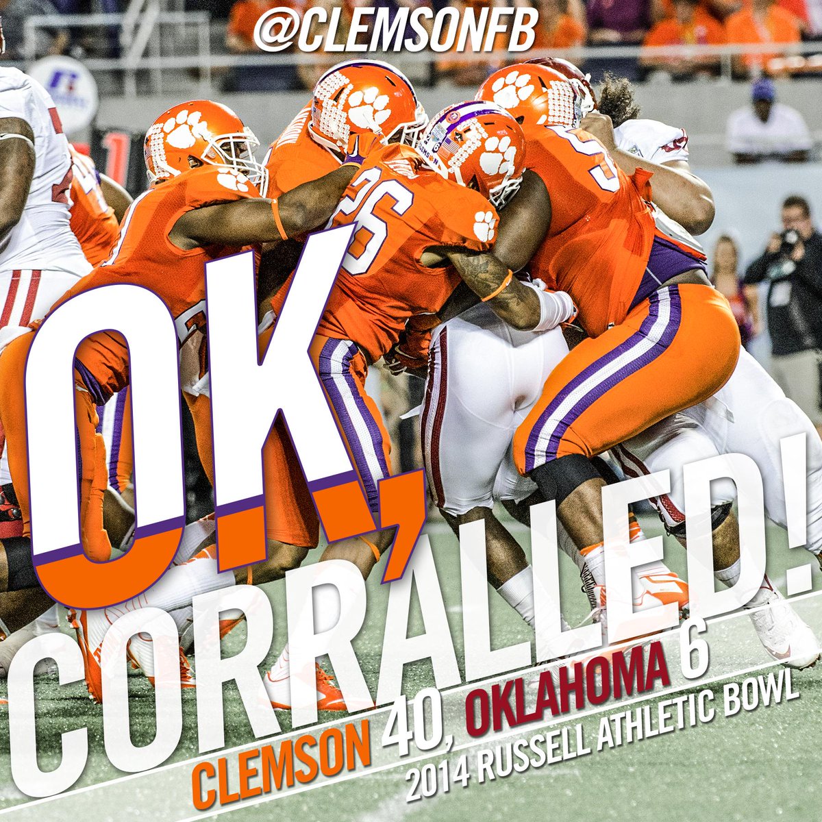 ClemsonFB's tweet photo. #Clemson wins. #ALLIN http://t.co/Ao0PDvf6x9