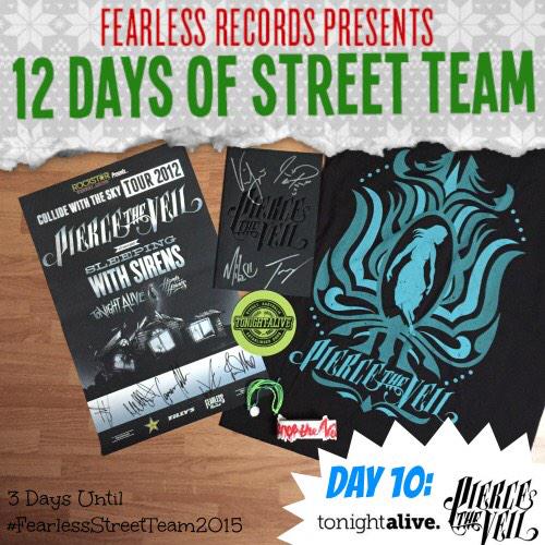 TonightAliveST's tweet photo. Day 10 of #12DaysofStreetTeam! Today's prize features @TonightAlive & @piercetheveil! Hurry 🎉 http://t.co/vJn5LuJiJ4 http://t.co/Wd2npT2lvS