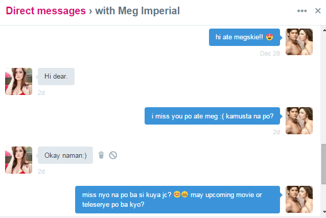JcMegLovers's tweet photo. @Tweetmystar @myAteAndrea @JChotsters @JCMEGhotties kinilig ako dto srsly 😍😍 miss na daw nya eh 💕 #jcmeg http://t.co/2UD9PRiSrJ