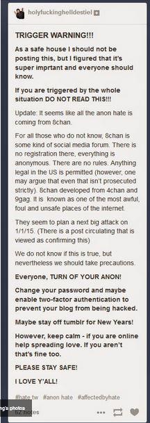 TashaAnne63's tweet photo. Anon haters from 8chan - details in photo! #HelptheSPNfamily #affectedbyhate @cw_spn @CW_network http://t.co/sb0keuhVII