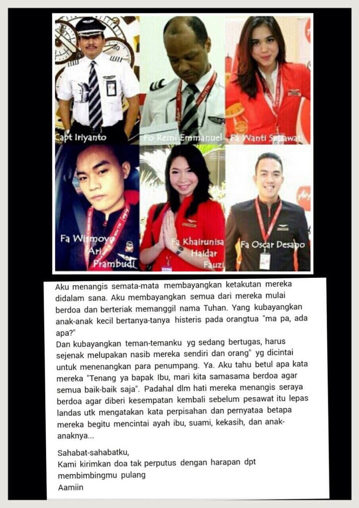 ikanatassa's tweet photo. Turut berduka cita juga utk para staf #AirAsiaQZ8501. Hugs to the families and friends. http://t.co/lE05jJZ88M