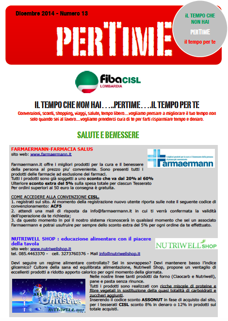 FirstLombardia's tweet photo. NUOVO #PERTIME #CONVENZIONI PER GLI ISCRITTI - #SALUTE e #BENESSERE @FibaCisl @Farmaermann @nutriwell @CislNazionale http://t.co/XcCDd0r2sz