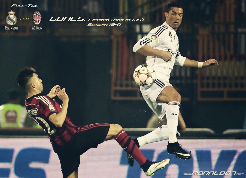 Ronaldo7net's tweet photo. FT: Real Madrid 2-4 AC Milan
Goals: Cristiano Ronaldo (35'), Benzema (84')

• http://t.co/XvrNjdRgnN http://t.co/jpVr9kzWQP
