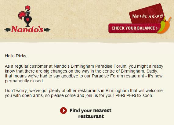 rickypateluk's tweet image. Will take time for me to accept my Nando's is closing... #SadTimes #RegularCustomer #ParadiseForum #Birmingham