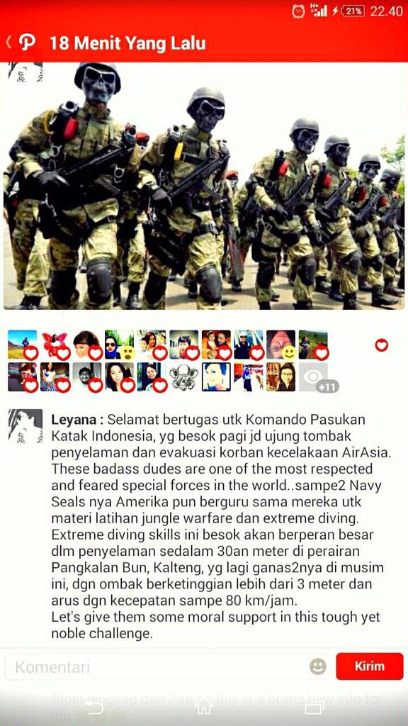 Semoga Tuhan dan Semesta melancarkan tugas Komando Pasukan Katak Indonesia esok hari saat melakukan evakuasi. Amin.