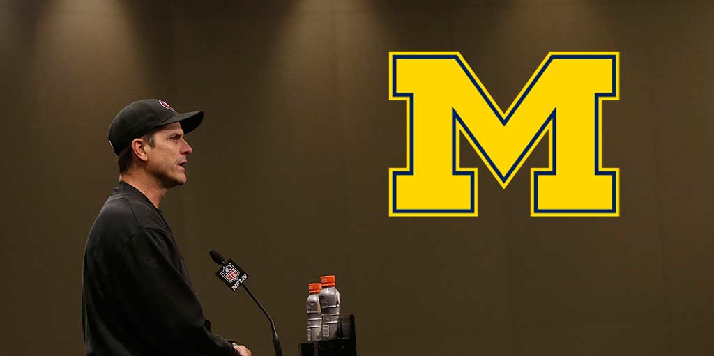nflnetwork's tweet photo. Jim Harbaugh being introduced as @umichfootball's new head coach RIGHT NOW.

Tune in for LIVE COVERAGE! http://t.co/rDxWfkOCMV