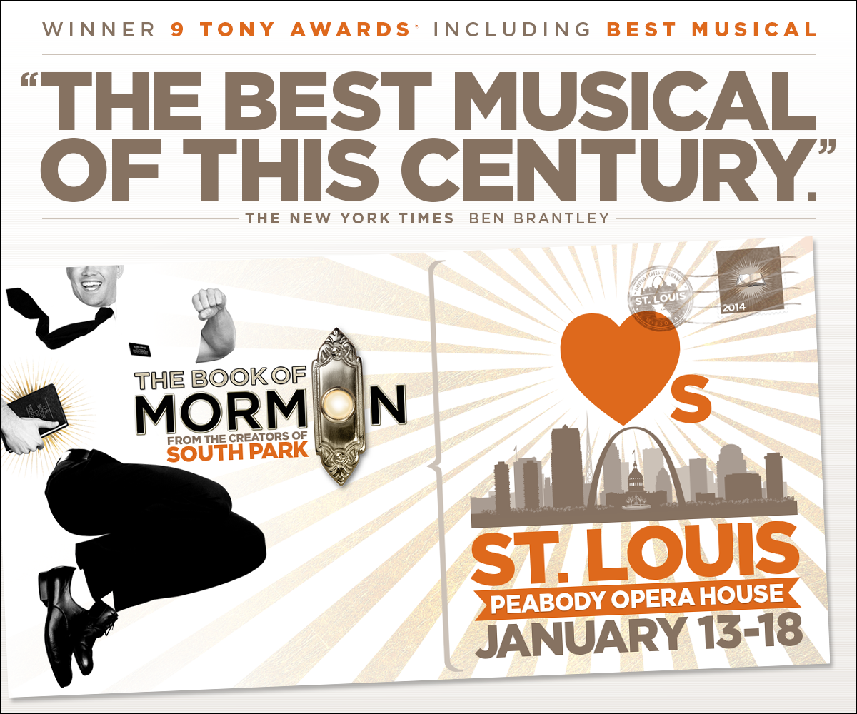 BookofMormon's tweet photo. #HelloStLouis! Follow and RT for a chance to win 2 tickets for January 14 at the Peabody Opera House! http://t.co/KvLI2tzCxd