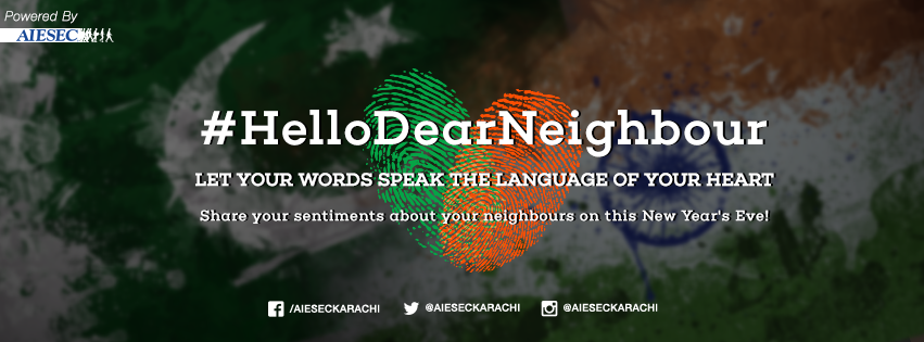 AIESECKarachi's tweet photo. Tweet us ur stories regarding ur neighbours hashtag #HelloDearNeighbour 'Let your words speak language of your heart' http://t.co/YF8yovdch7