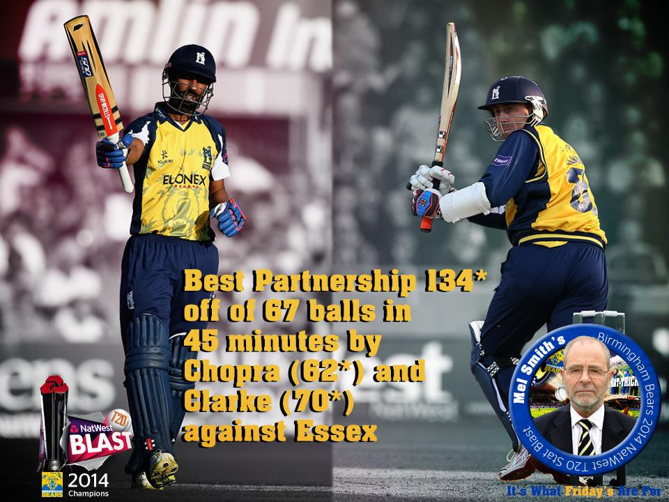 WarwickshireCCC's tweet photo. Teamwork makes the Dream Work. Varun and Rikki made the magic happen at Essex. #StatBlast #ItsWhatFridaysAreFor http://t.co/510jfG7VsA