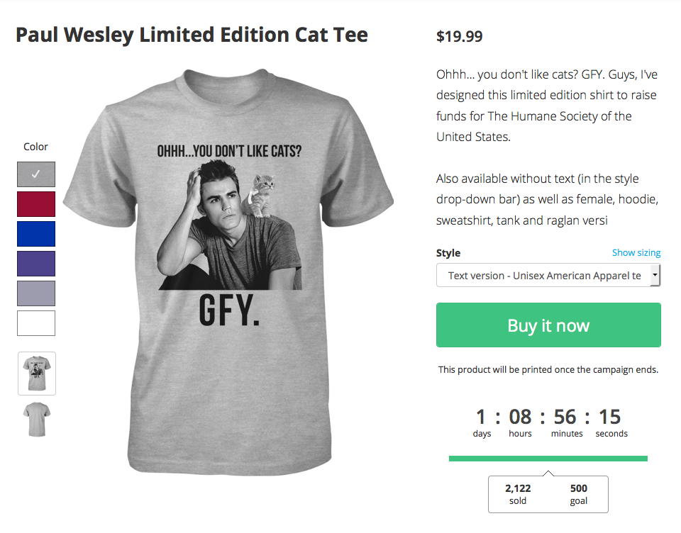 It's your last chance to get into the GFY club represent.com/paul 
Support Paul Wesley &amp; HSUS