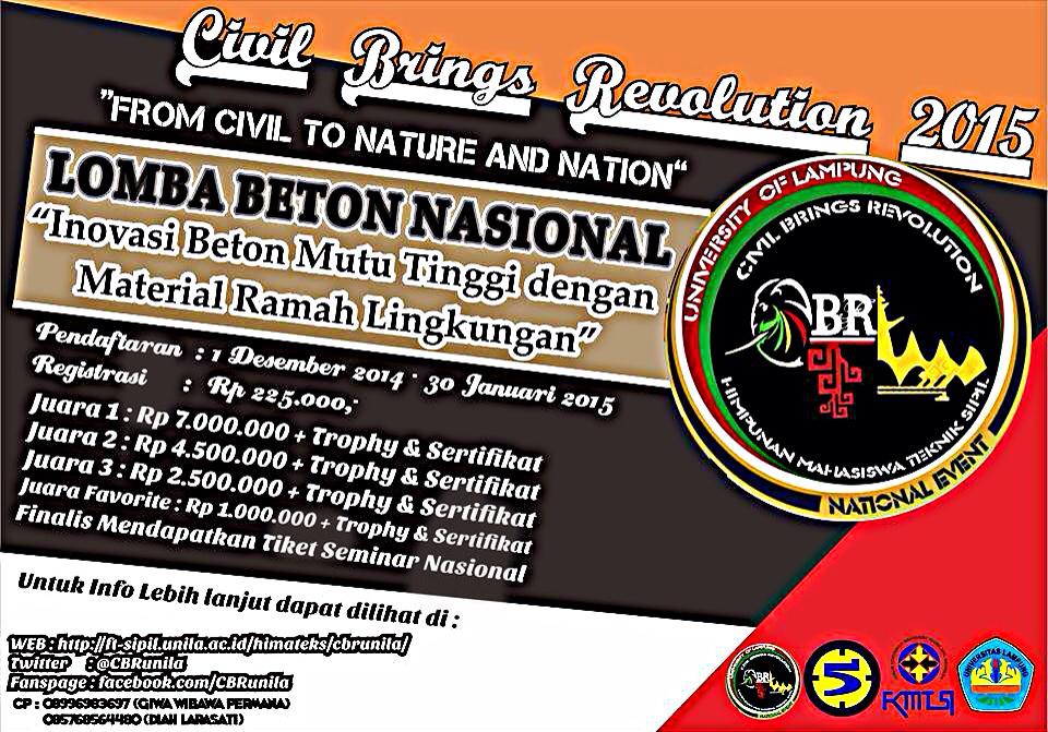 Lomba Beton Nasional CBR Unila 2015. Join us!!! ft-sipil.unila.ac.id/himateks/cbrun… <a href="/HMTS_STTST/">Teknik Sipil STTST</a>