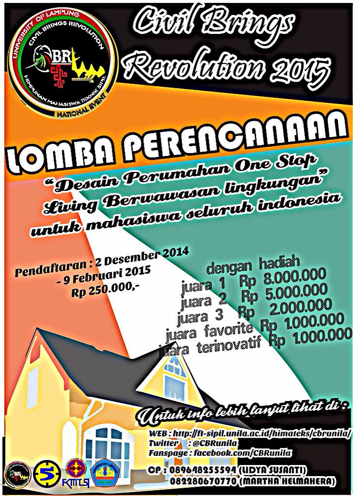 Ayo desain perumahanmu di event Nasional Lomba Perencanaan Perumahan CBR 2015!! ft-sipil.unila.ac.id/himateks/cbrun… <a href="/HMTS_STTST/">Teknik Sipil STTST</a>