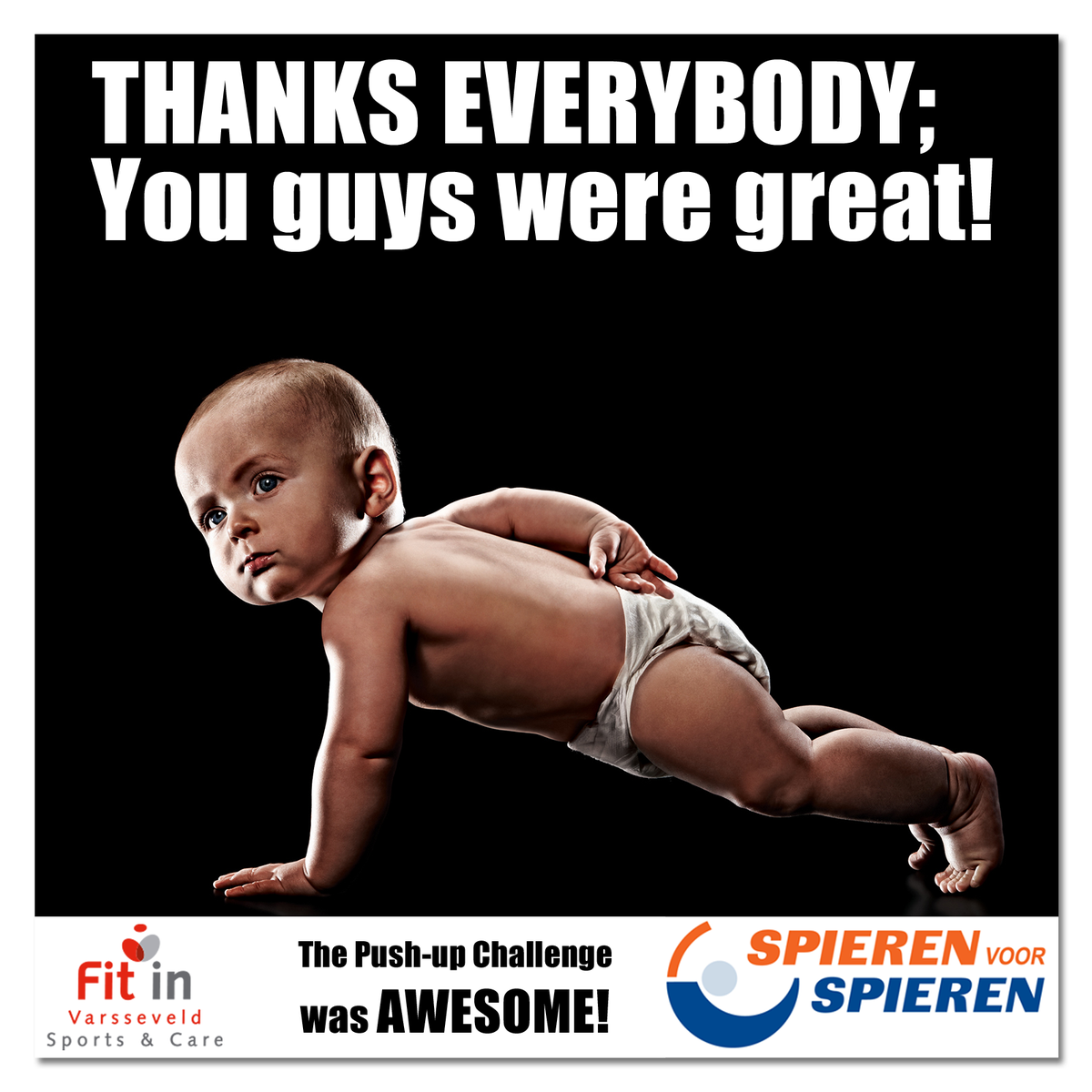 Fitinvarsseveld's tweet photo. Bedankt, jullie waren GEWELDIG! #pushupchallenge #spierenvoorspieren #freedomtomove #FB4NFO
https://t.co/bTLFH4Z55t http://t.co/4rtECSSA93
