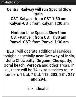 Elevenseur's tweet image. Too cool #Mumbai. Extra train services on NYE. No DUI people. Party hard. #HappyNewYear @TrafflineMUM #mIndicator