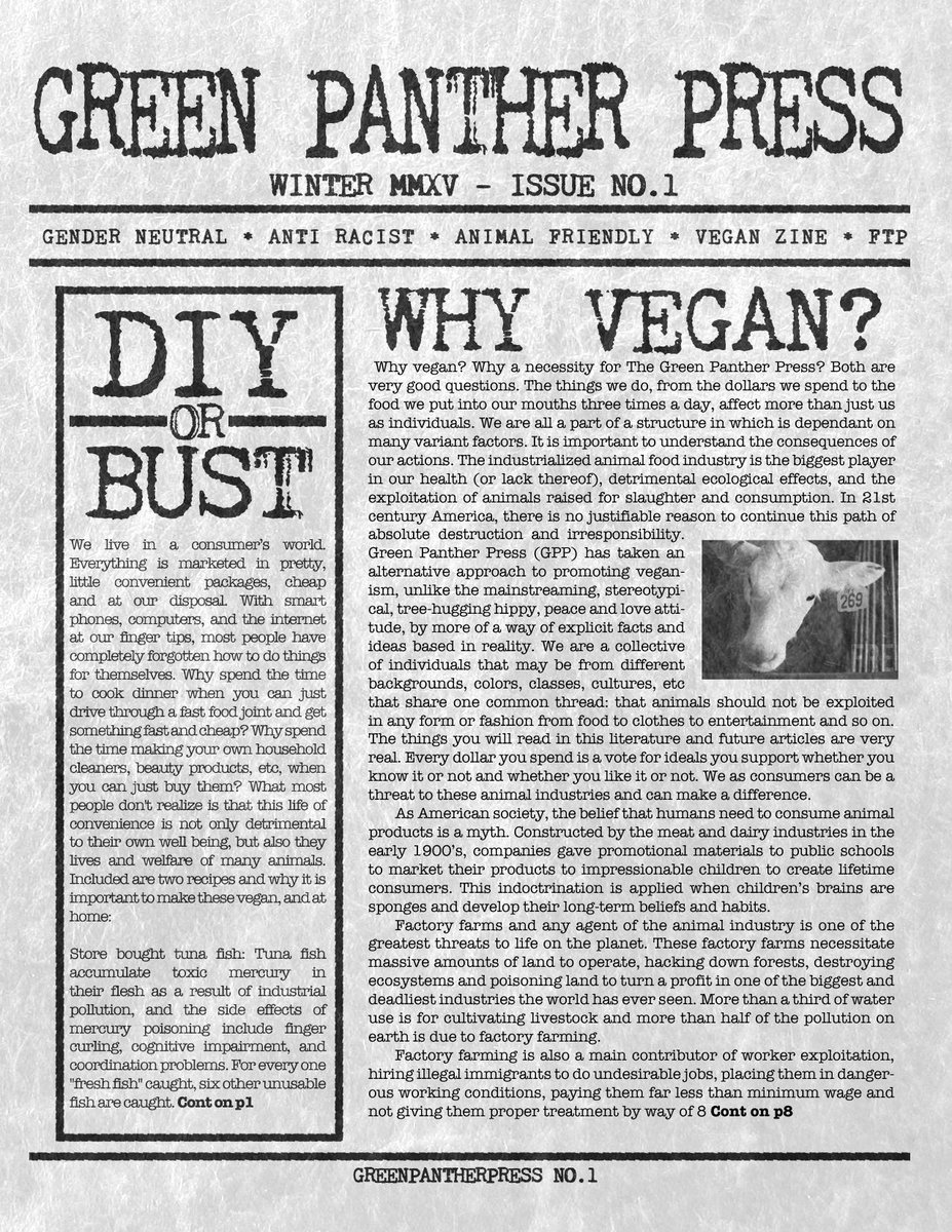 GPantherPress's tweet photo. Getting printed this week! FINALLY! #VEGANZINE #ANIMALRIGHTS #EARTHLINGS #VEGANSOFTWITTER http://t.co/8rcMlSYMll