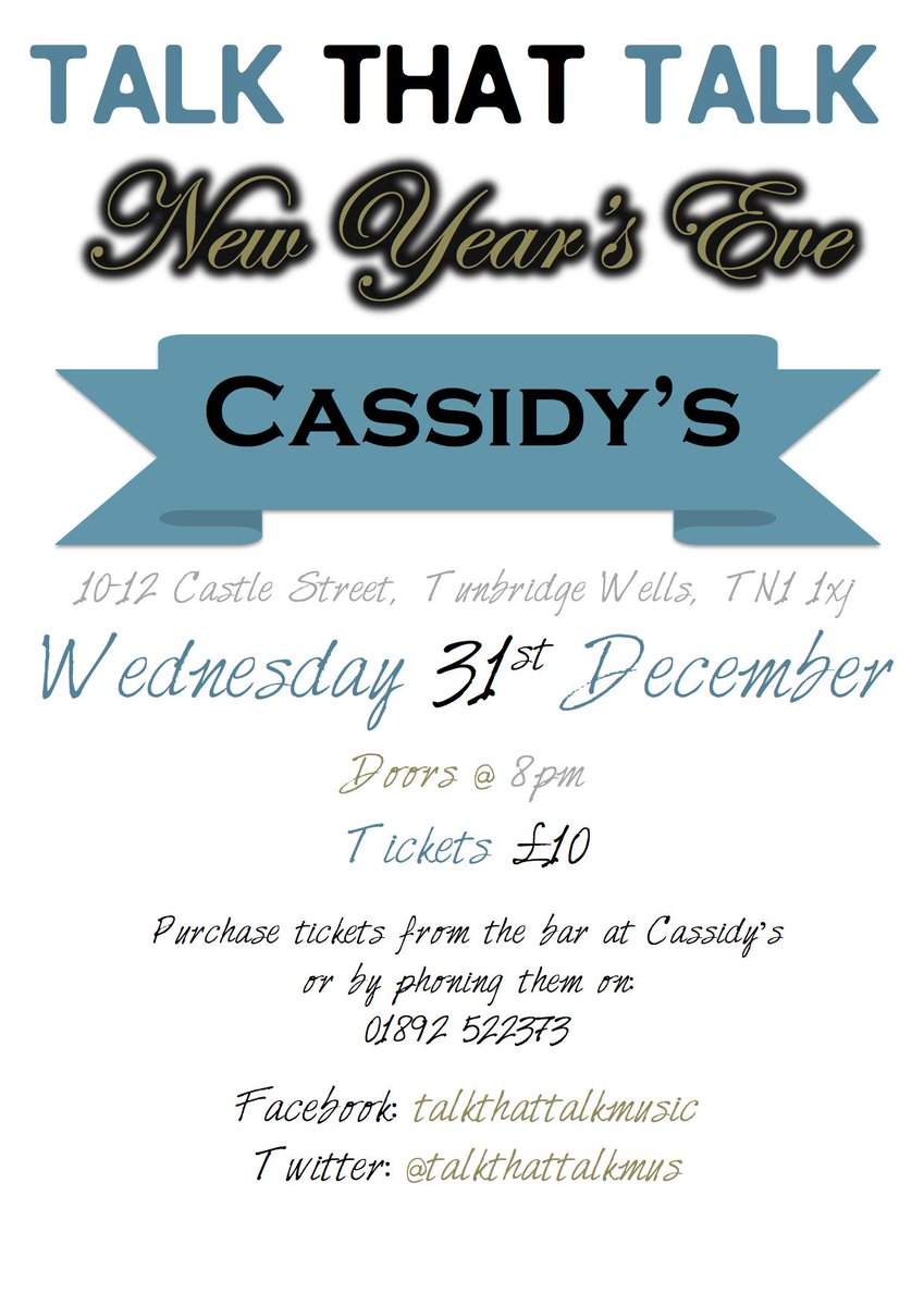 talkthattalkmus's tweet photo. TONIGHT! Join us to bring in the New Year in style. Call @CassidysBar on 01892 522373 to reserve your tickets! http://t.co/aPRYDtRS5d