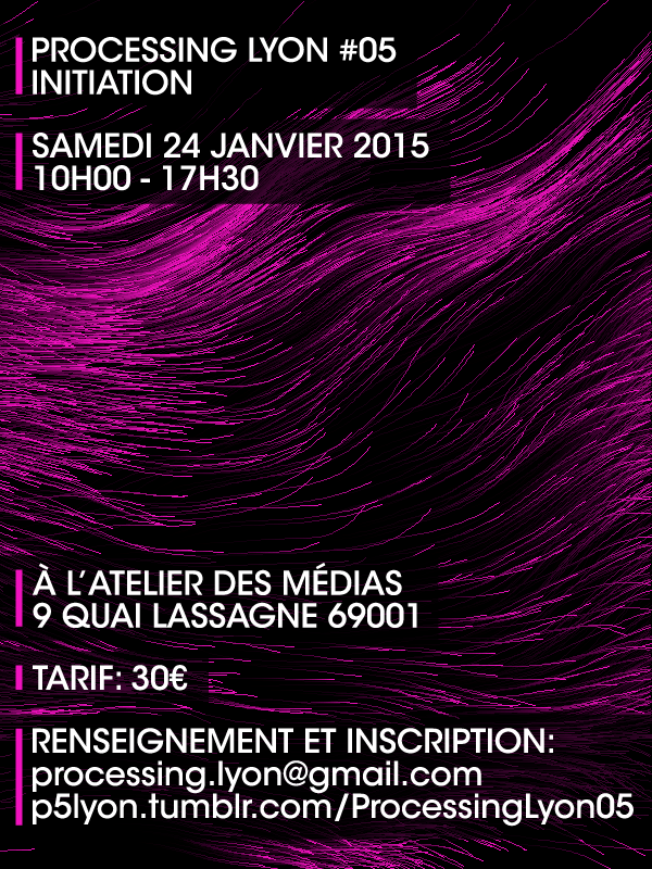 CreativeCodeLY's tweet photo. Processing Lyon is back! Prochain atelier le 24/01 http://t.co/n9zIBBla8u http://t.co/FjFbxIvte8