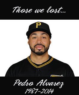 Fake_KDKA's tweet photo. #Pirates accidentally include Pedro Alvarez in 2014 "Those We Lost" tribute. "I'm only dead inside," Alvarez said. http://t.co/O98HDxtJYt