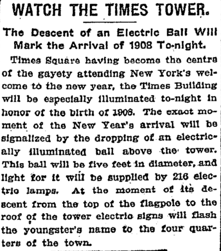 NYTArchives's tweet photo. Fact: The New York Times invented the Times Square Ball Drop in 1907. http://t.co/nrppG3Rted http://t.co/RlOudNtLXP