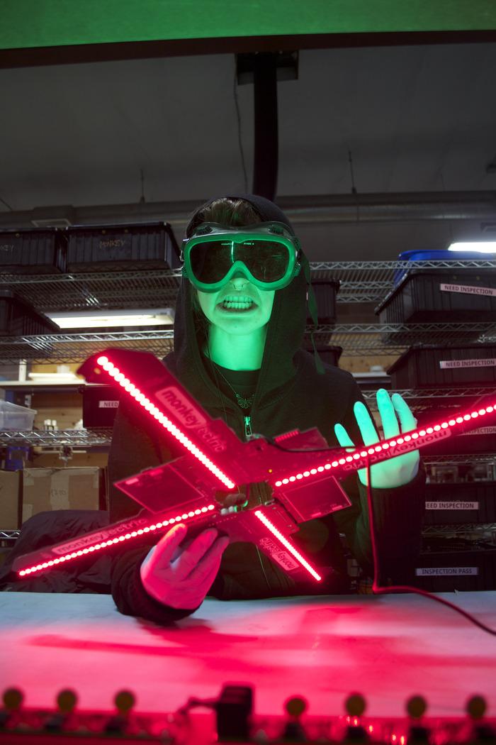 MonkeyLectric's tweet image. next for those #monkeylightpro boards: incoming inspection. Welding goggles to protect the eyes from the bright LEDs.