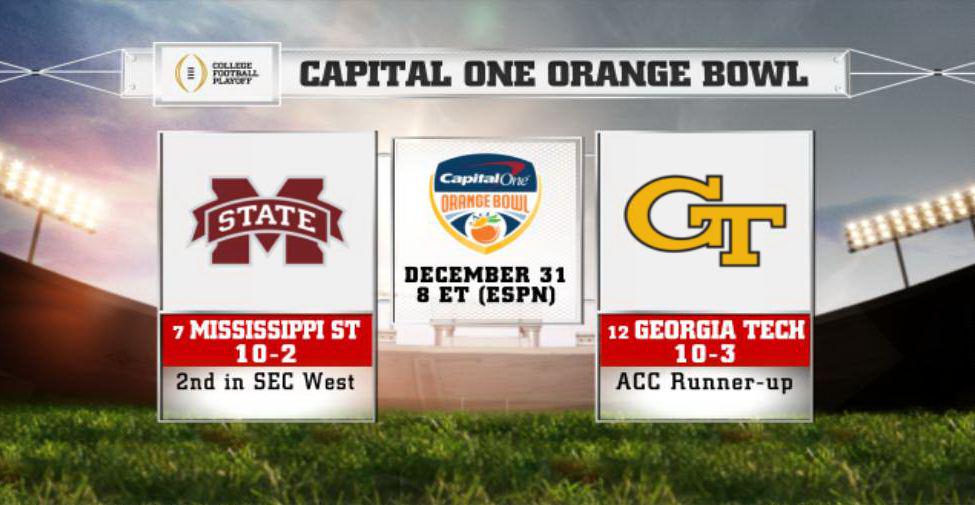 ESPNCFB's tweet image. The @CapitalOne #OrangeBowl between Mississippi St. &amp;amp; GT kicks off in 20 minutes.

Watch here: es.pn/OrangeBowl