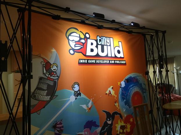 tinyBuild's tweet image. Doing a dry run on the #paxsouth booth. Looks incredible!