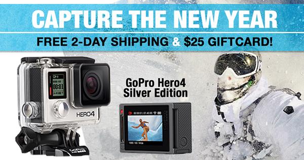 Capture the New Year w/ Free 2-Day shipping &amp; $25 giftcard with your #GoProHero4 Silver! Shop: mpgear.com/chdhy-401g/gop…