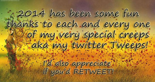 WriteTheWriter's tweet photo. #ThanksFor2014!
@KSMarsden
@JayNorry
@Kate_Foley_
@NelsonWPyles
@DebEstep1957
@lffalconer
SeePinnedTweetFor2015! http://t.co/Y9twGdY1SV