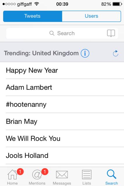 Happy new year Adam Lambert! Hootenanny Brian May! We will rock you Jools Holland!