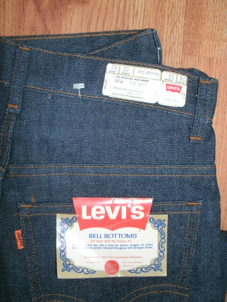 The_1970s's tweet photo. #1970's @Levis bell-bottoms w/ tag. On sale in a 1970's department store near you. http://t.co/DtrVFwbNeh