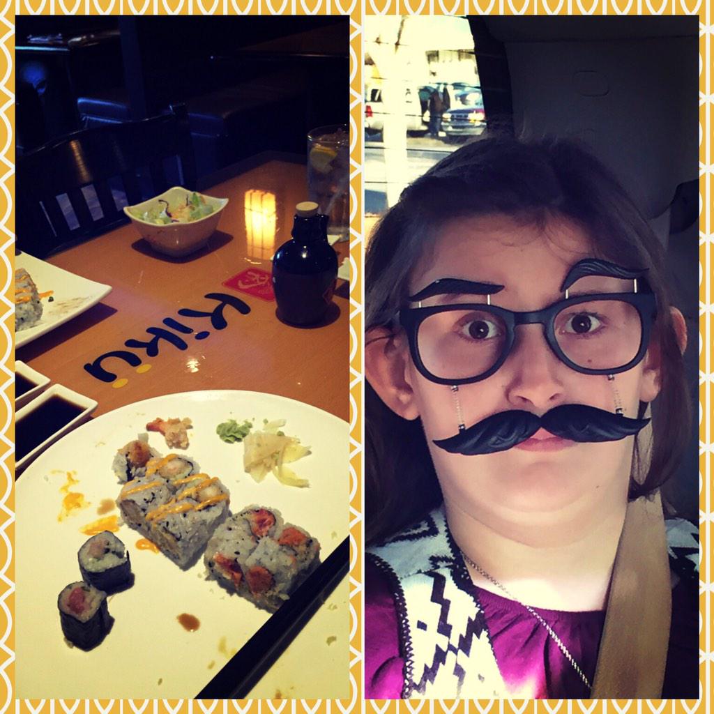 lsumner2's tweet photo. Emily: "I have 2 resolutions. To never let a piece of sushi go uneaten and grow a mustache".  #lastdayof2014 http://t.co/sJOng0JO3i