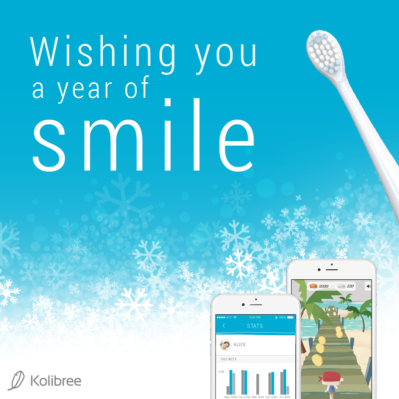 Kolibree's tweet image. The Kolibree Team Wishes You a Happy New Year! And Keep Smiling! #BrushSmart