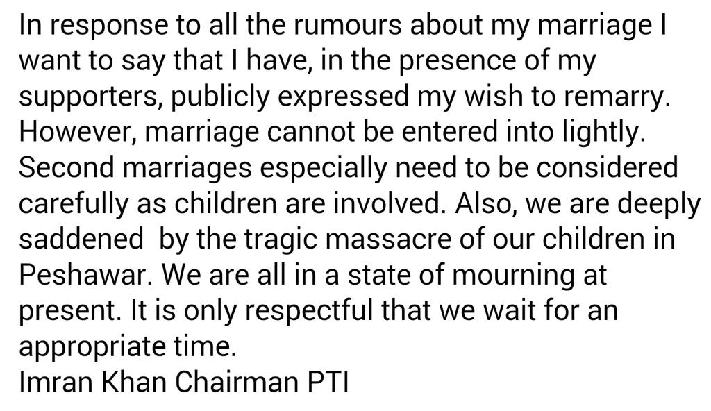 PTIofficial's tweet photo. Chairman @ImranKhanPTI 's statement. http://t.co/4Ga5YBBmOc