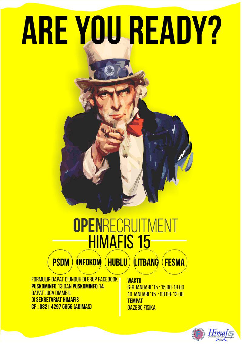 Kita tunggu Kontribusi Kalian dalam OPEN RECRUITMEN Pengurus HIMAFIS 2015. Fisika!! Satu Jiwa Satu Fisika!! @fisikom