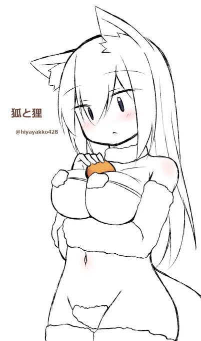お題「お正月」狐と狸より弥子さん。お正月らしくおもちとミカンで。色塗りは後で・・・。#伺か版お絵描き60分一本勝負 