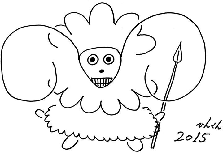 mouton 2015。干支のひつじを描いてみました。「どっかの民俗みたい。槍、持たせたら」と娘にゆわれたんで、そうしてみました。 mouton 2015。干支のひつじを描いてみました。「どっかの民俗みたい。槍、持たせたら」と娘にゆわれたんで、そうしてみました。