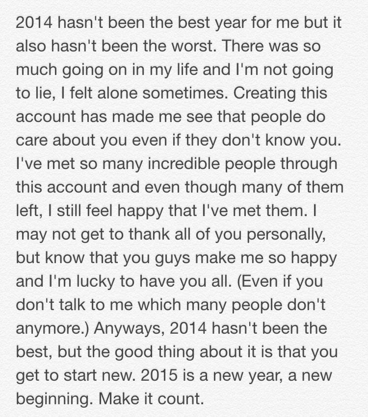 Not many of you are going to read this, but I just wanted to let you know. Happy New Year! 💜