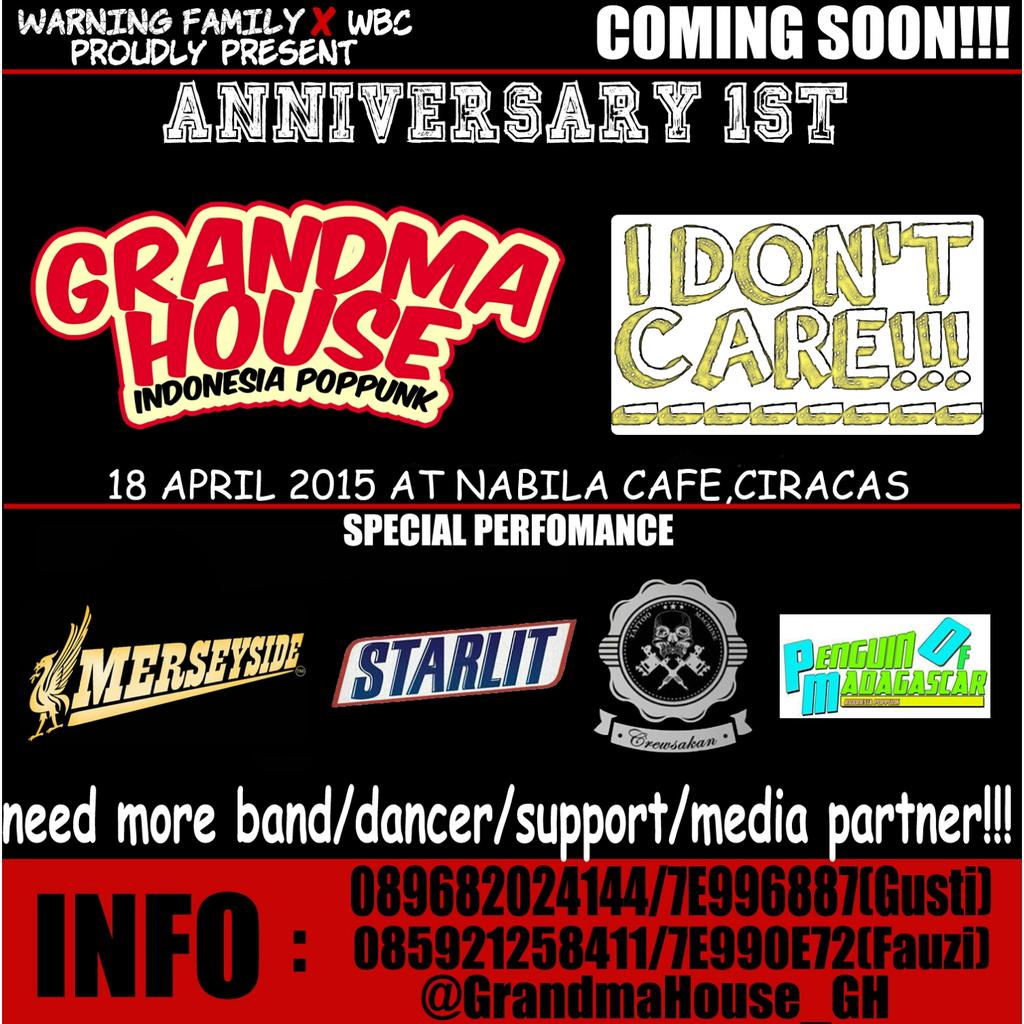 Coming soon 18 april 2015 at nabila cafe ciracas need more band ,info "<a href="/GrandmaHouse_GH/">IG:grandmahousejkt</a>  "