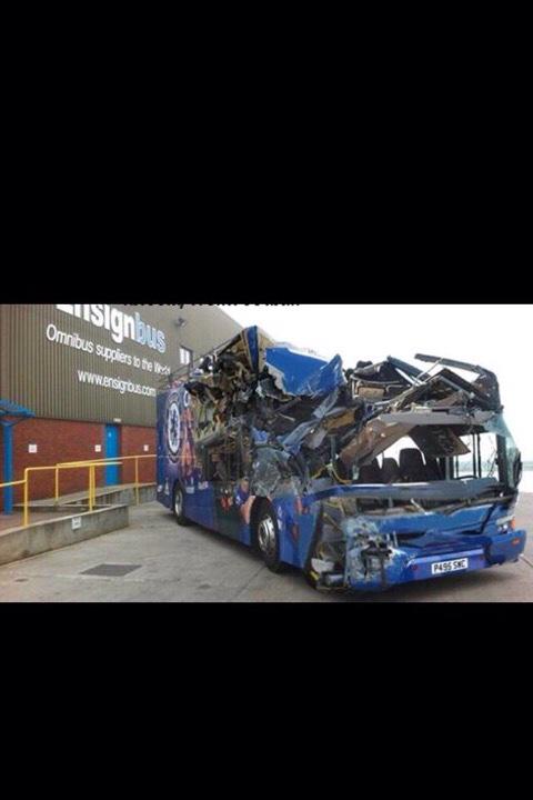 MADASTOAST1's tweet photo. The remains of Chelsea,s bus http://t.co/rVQg8KrKLG