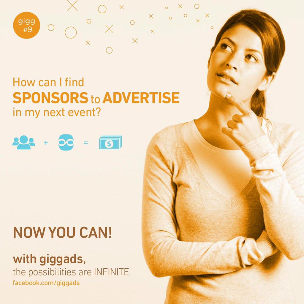 Giggads's tweet photo. Find sponsors to advertise on your next event.
#advertising #sponsoring #Events2014 #2015 #ads #NewYear2015 #giggads http://t.co/j1E6qCrHo1