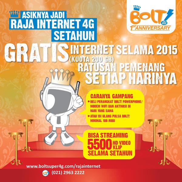 BOLTClub's tweet photo. Jadilah #RajaInternet dan nikmati gratis internetan ngebut pake BOLT! selama setahun! http://t.co/NYXehPMnYB http://t.co/Fx3nyrmbeW