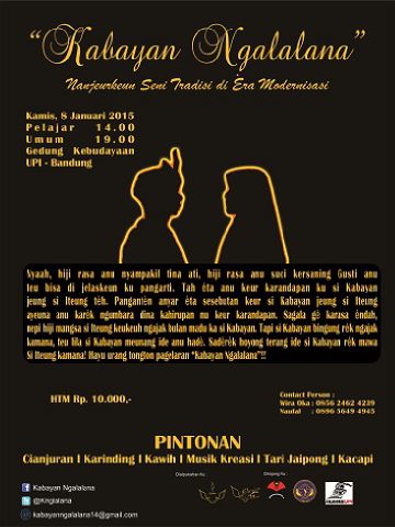 Lur, <a href="/KABISA_upikc/">KABISA</a> Pagelaran Lisenda JPBD UPI  | Kemis, 08 Jan 2015 | Jam 7 wengi @ Gd. Kebudayaan UPI Bdg | HTM 10k