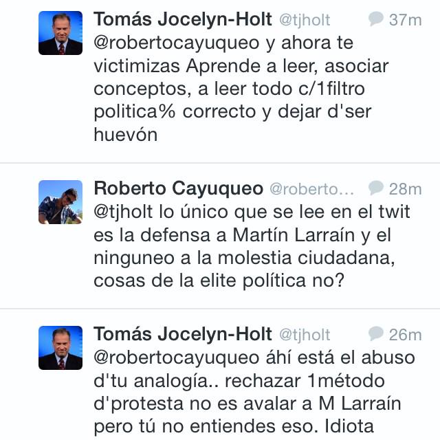 Super_8mm's tweet photo. el ex candidato @tjholt insultando al destacado actor y director teatral mapuche @robertocayuqueo. impresentable http://t.co/GN6yjcI8l7