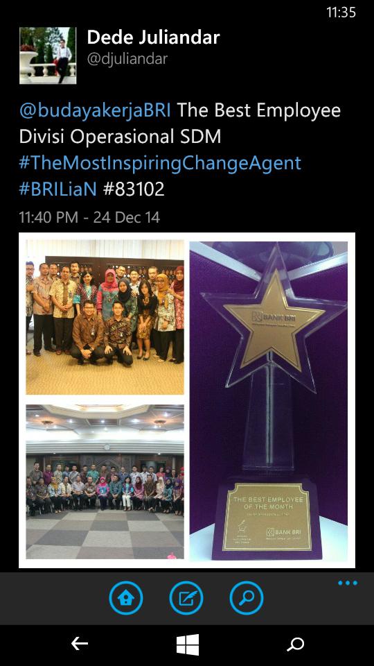 djuliandar's tweet photo. @budayakerjaBRI The Best Employee Divisi Operasional SDM #TheMostInspiringChangeAgent #BRILiaN #83102 http://t.co/KTdMJ1MNow