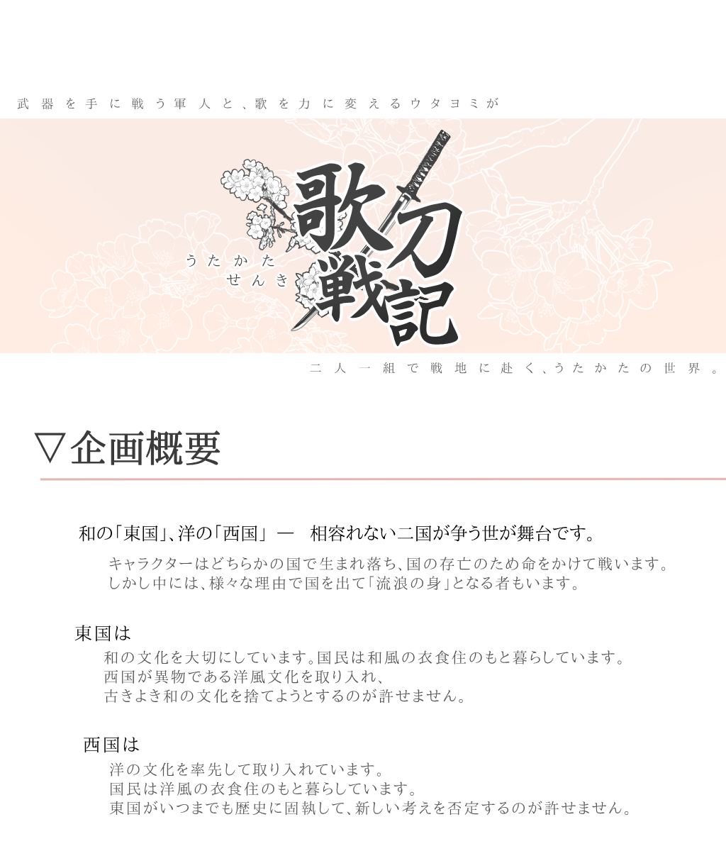 utakataTL's tweet photo. 【歌刀戦記×企画概要】 #歌刀戦記
武器を手に戦う「軍人」と、歌を力に変える「ウタヨミ」が共闘する、診断企画です。

軍人診断：http://t.co/jMlk1CvMff
ウタヨミ診断：http://t.co/hybe7naJrN http://t.co/uyRP9bRFaK