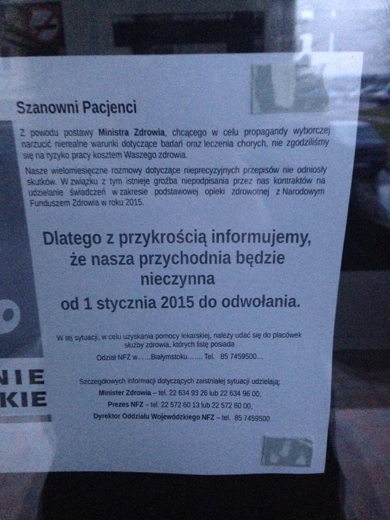 Zambrów bez lekarzy rodzinnych. To kartka na drzwiach przychodni przy Pułaskiego. #strajklekarzy #radiozetnews
