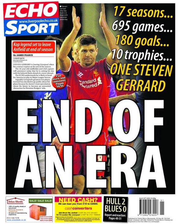 Gairashi 人類のキャプテンジェラード退団とか悲しいな