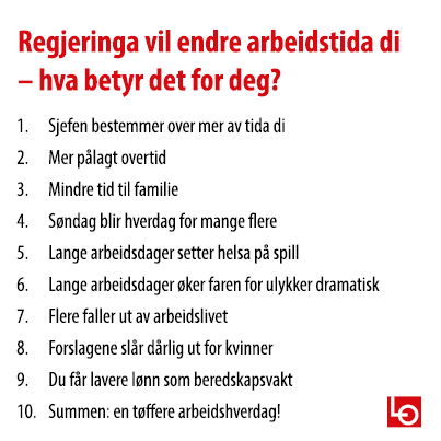 lonorge's tweet photo. Regjeringa vil endre arbeidstida di.  10 punkter om hva det vil bety for deg.  #mittarbeidsliv #aml http://t.co/Cmj58iZ1tF