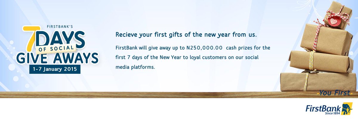 FirstBankngr's tweet photo. Are you ready for the #FirstBankGiveaways Day 2?! Day 1 produced Mr Anthony Ekene Onyeahialam as our winner. 1/2 http://t.co/6BNRxfLbo2